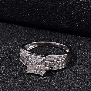 Squartuguese Cut Moissanite 2.40 ctw Bridge Ring in Rhodium Over Sterling Silver (Size 6.0)