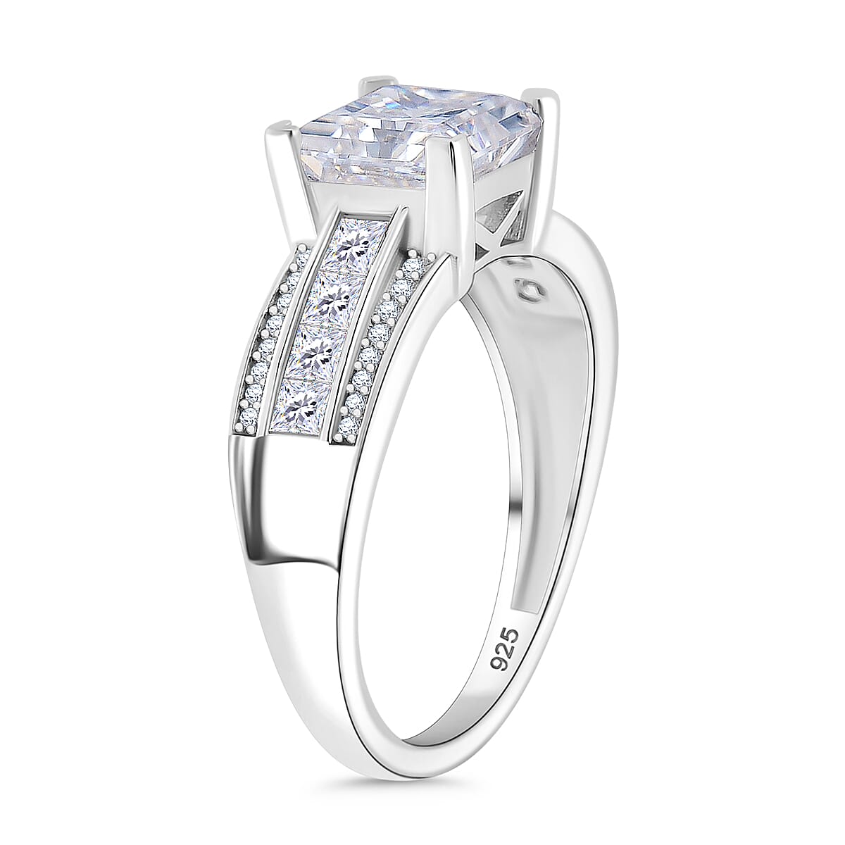 Squartuguese Cut Moissanite 2.40 ctw Bridge Ring in Rhodium Over Sterling Silver (Size 6.0) image number 3