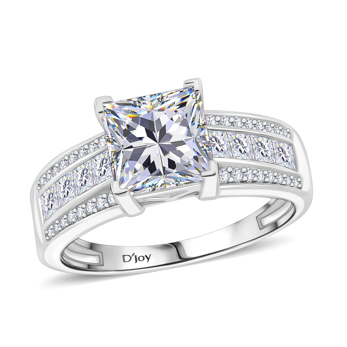 Squartuguese Cut Moissanite 2.40 ctw Bridge Ring in Rhodium Over Sterling Silver (Size 8.0) image number 0