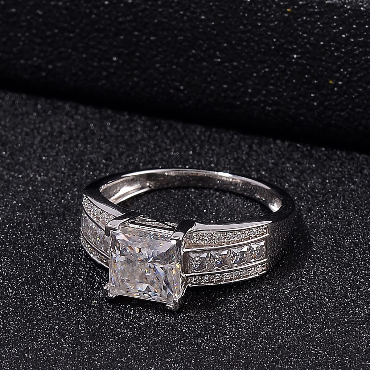 Squartuguese Cut Moissanite 2.40 ctw Bridge Ring in Rhodium Over Sterling Silver (Size 8.0) image number 1