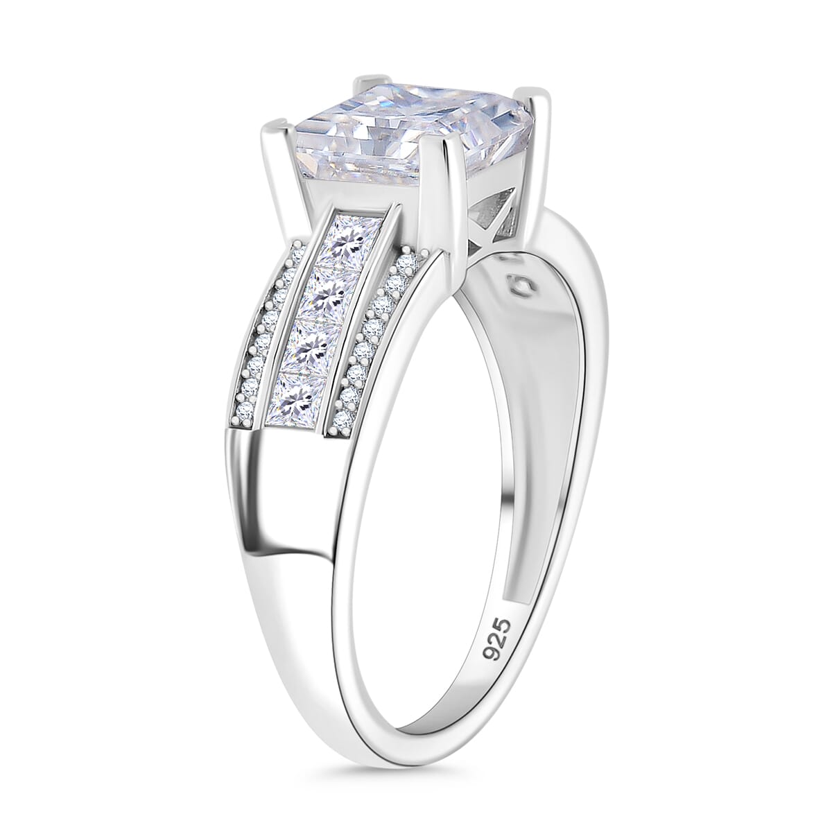 Squartuguese Cut Moissanite 2.40 ctw Bridge Ring in Rhodium Over Sterling Silver (Size 8.0) image number 3