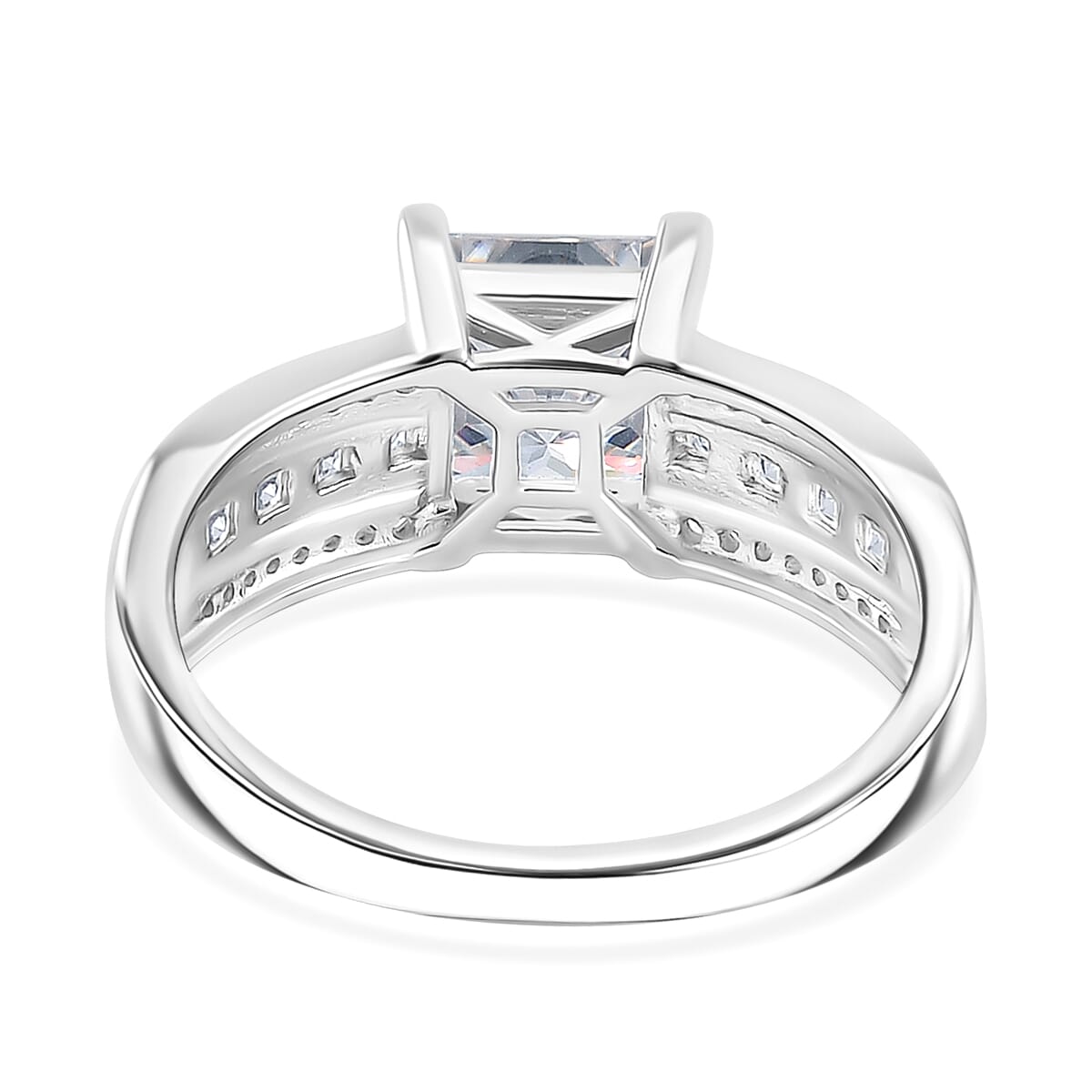 Squartuguese Cut Moissanite 2.40 ctw Bridge Ring in Rhodium Over Sterling Silver (Size 8.0) image number 4