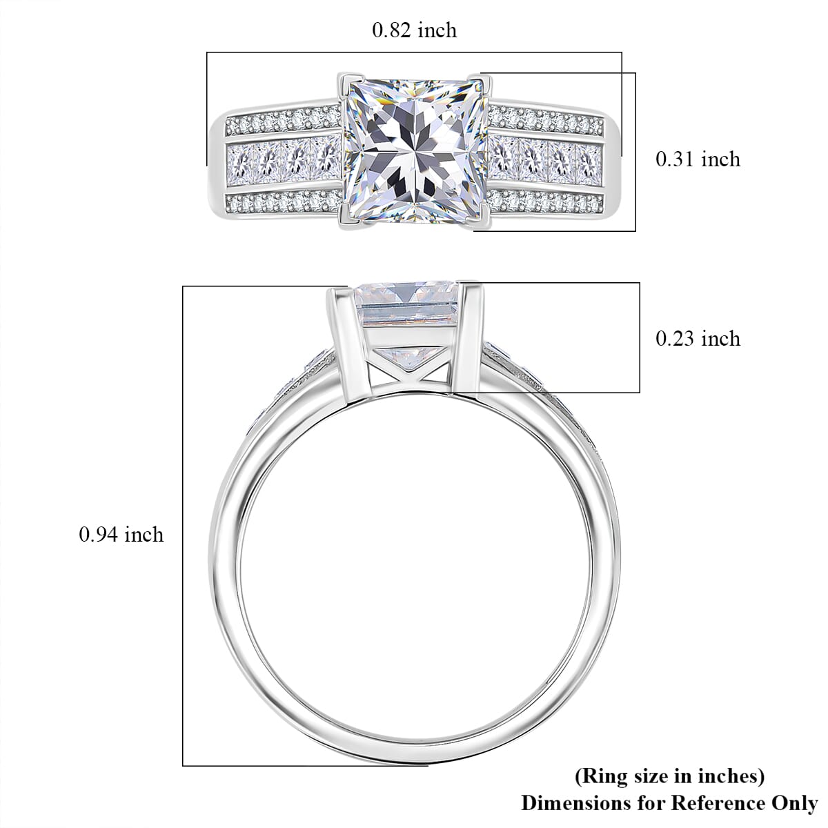Squartuguese Cut Moissanite 2.40 ctw Bridge Ring in Rhodium Over Sterling Silver (Size 8.0) image number 5