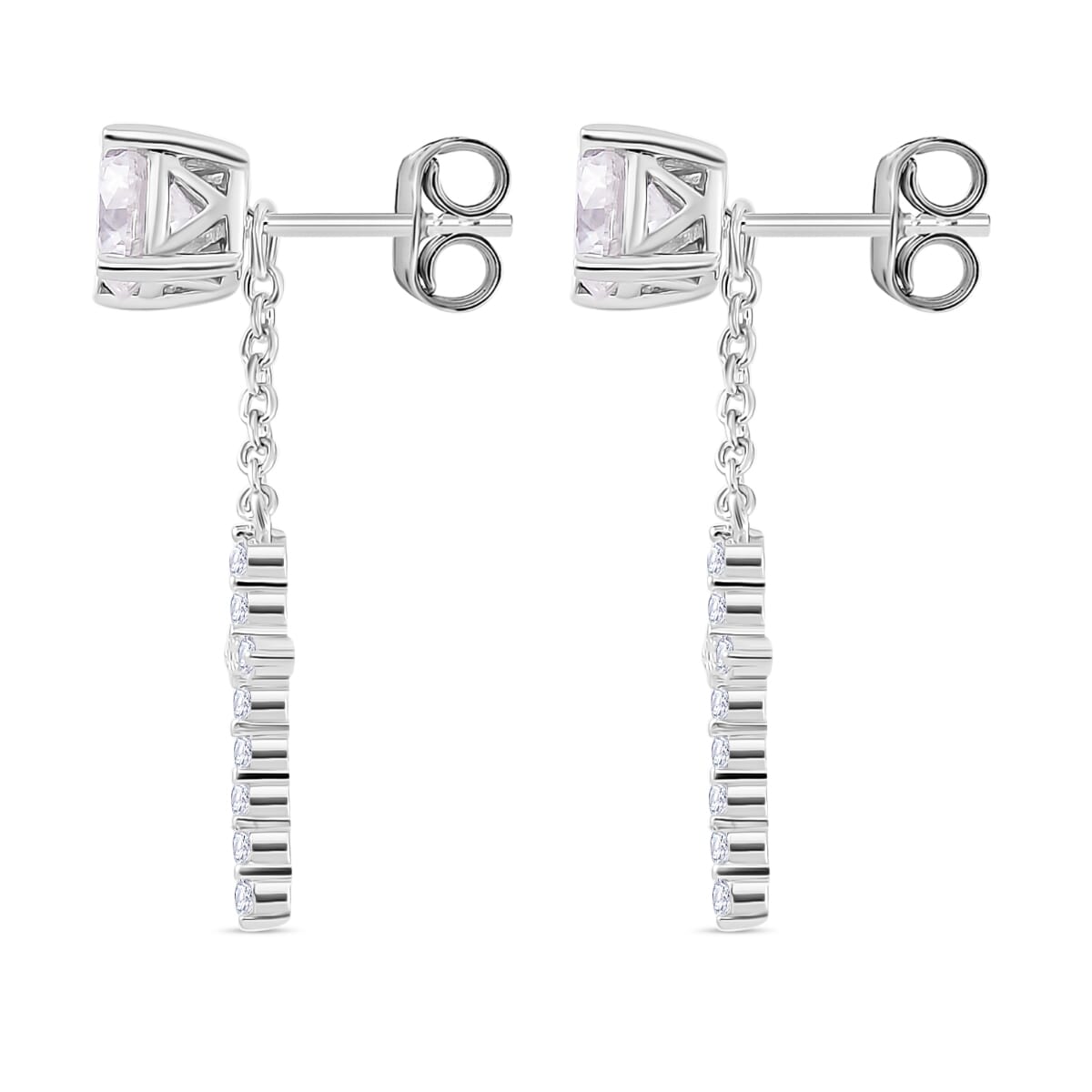 Buy Moissanite 1.85 ctw Cross Earrings in Rhodium Over Buy Moissanite 1.85 ctw Cross Earrings in Rhodium Over