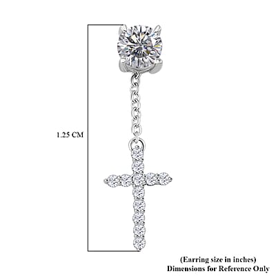 Moissanite 1.85 ctw Cross Earrings in Rhodium Over Sterling Silver