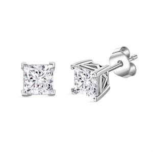 Squartuguese Cut Moissanite 3.90 ctw Solitaire Stud Earrings in Rhodium Over Sterling Silver