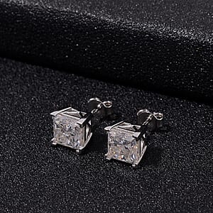 Squartuguese Cut Moissanite 3.90 ctw Solitaire Stud Earrings in Rhodium Over Sterling Silver