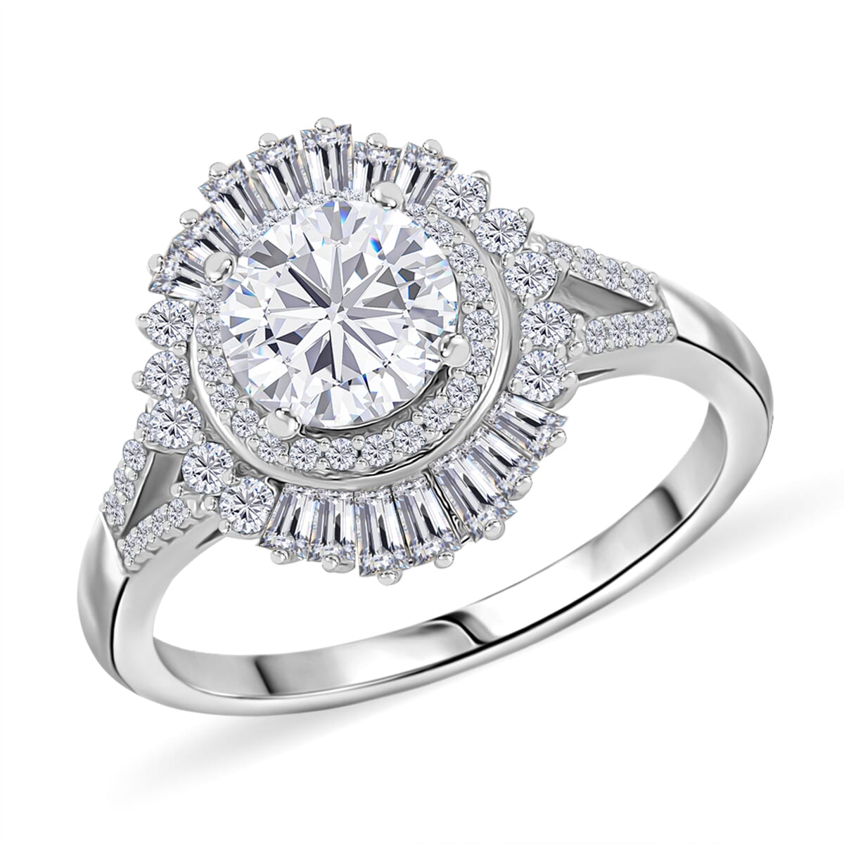 Heart & Arrow Cut Moissanite 1.60 ctw Ring in Rhodium Over Sterling Silver (Size 10.0) image number 0