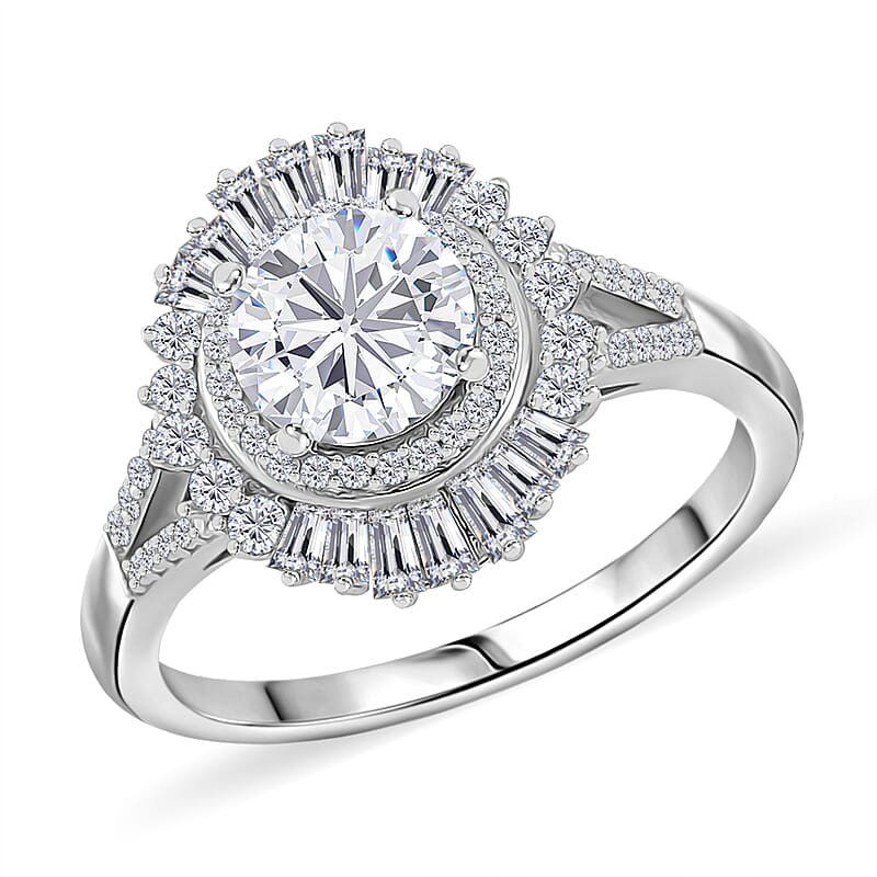 Heart & Arrow Cut Moissanite 1.60 ctw Ring in Rhodium Over Sterling Silver (Size 10.0)