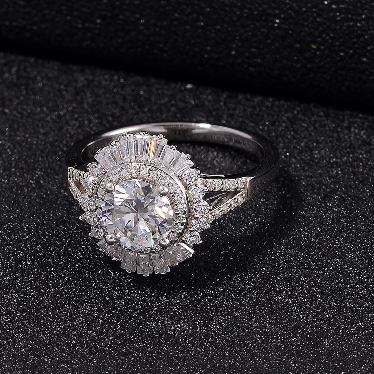 Heart & Arrow Cut Moissanite 1.60 ctw Ring in Rhodium Over Sterling Silver (Size 10.0) image number 1