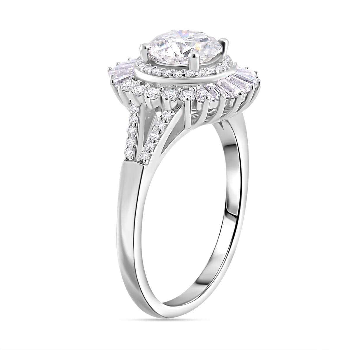 Heart & Arrow Cut Moissanite 1.60 ctw Ring in Rhodium Over Sterling Silver (Size 10.0) image number 3