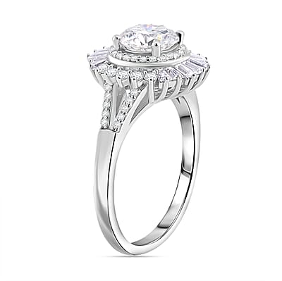 Heart & Arrow Cut Moissanite 1.60 ctw Ring in Rhodium Over Sterling Silver (Size 10.0)