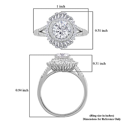 Heart & Arrow Cut Moissanite 1.60 ctw Ring in Rhodium Over Sterling Silver (Size 10.0)