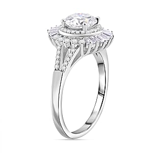 Heart & Arrow Cut Moissanite 1.60 ctw Ring in Rhodium Over Sterling Silver (Size 6.0)