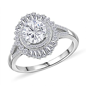 Heart & Arrow Cut Moissanite 1.60 ctw Ring in Rhodium Over Sterling Silver (Size 9.0)