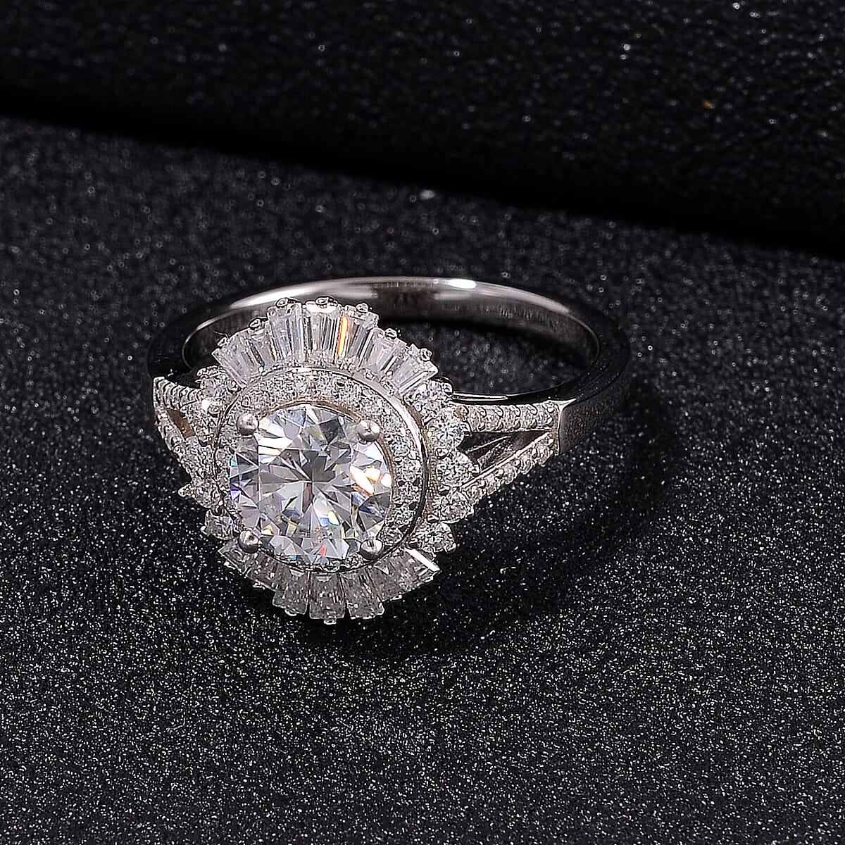 Heart & Arrow Cut Moissanite 1.60 ctw Ring in Rhodium Over Sterling Silver (Size 9.0) image number 1