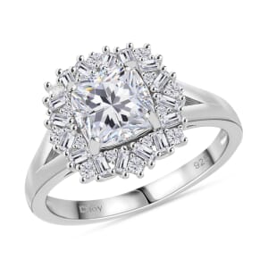 Old Mine Cut Moissanite 1.85 ctw Celestial Radiance Ring in Rhodium Over Sterling Silver (Size 10.0)