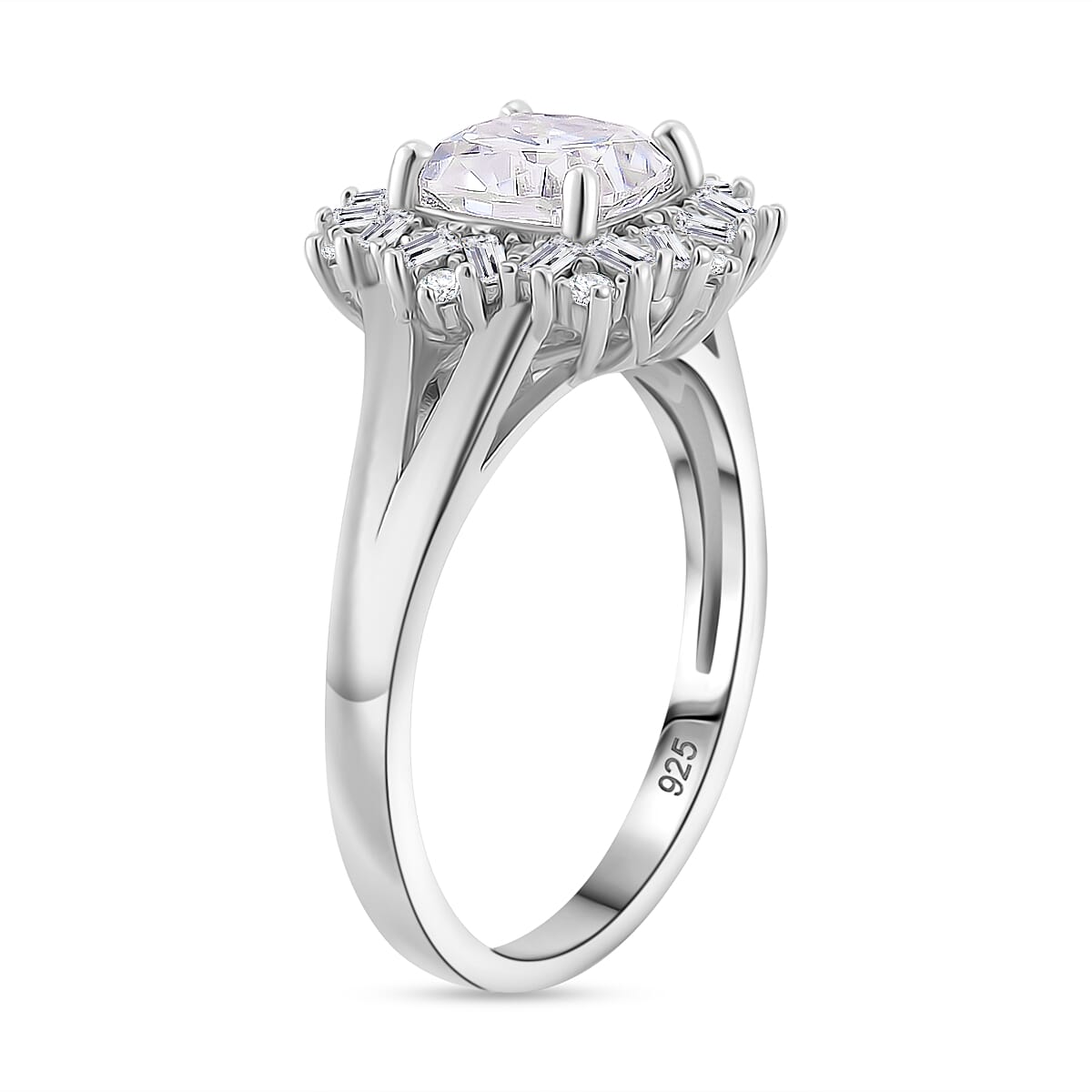 Old Mine Cut Moissanite 1.85 ctw Celestial Radiance Ring in Rhodium Over Sterling Silver (Size 10.0)