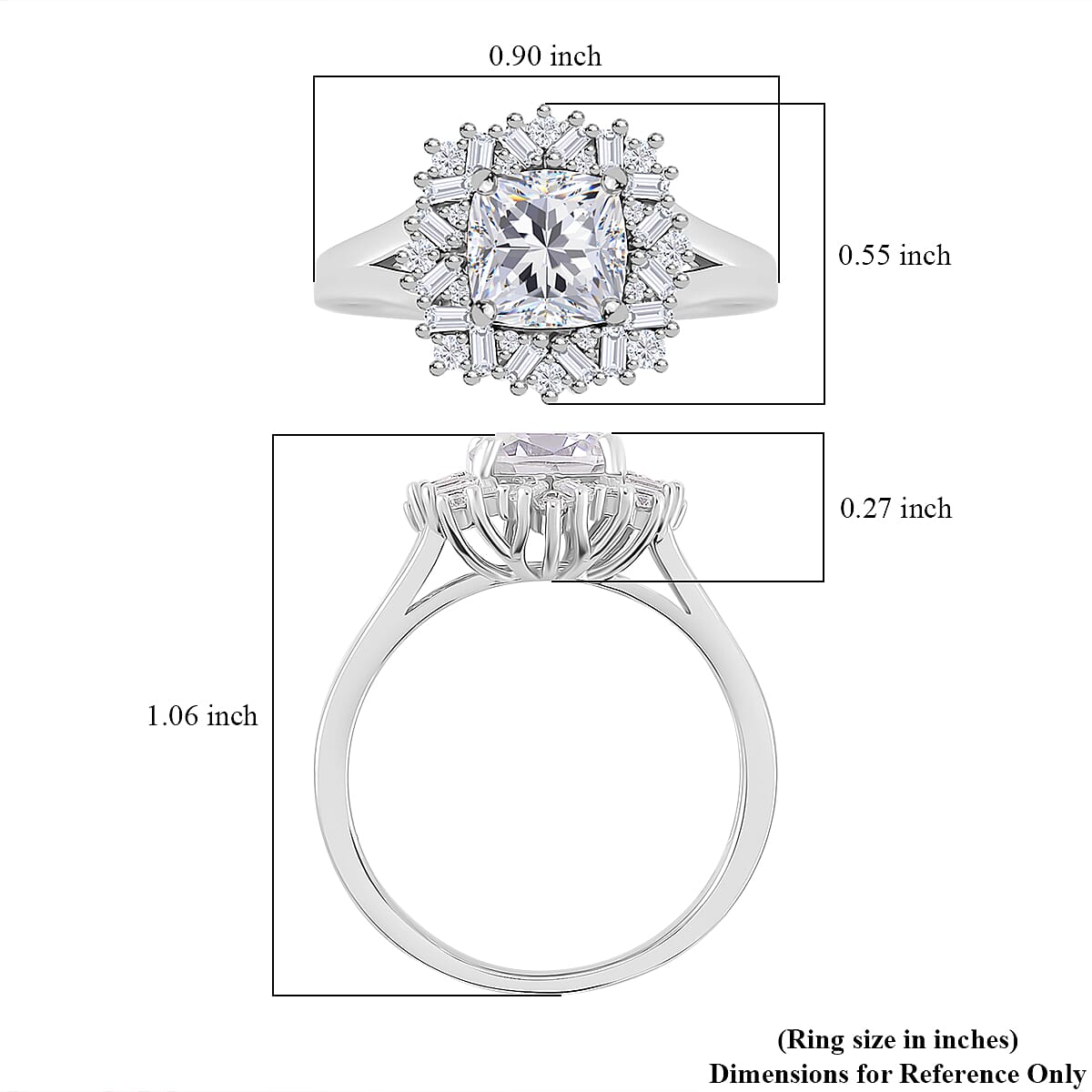 Old Mine Cut Moissanite 1.85 ctw Celestial Radiance Ring in Rhodium Over Sterling Silver (Size 10.0)