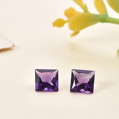 AA African Amethyst Set of 2 (Sqr 5 mm) 1.04 ctw Loose Gemstone