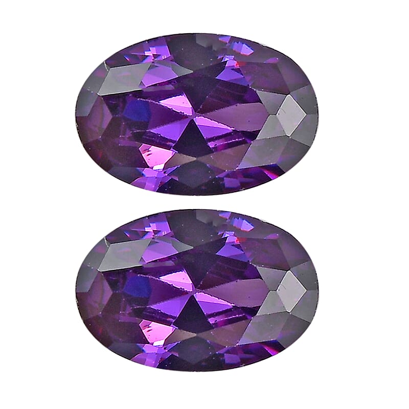 Simulated Amethyst Color Diamond Set of 2 (Ovl 6x4 mm) Loose Gemstone 1.27 ctw Loose Gemstone