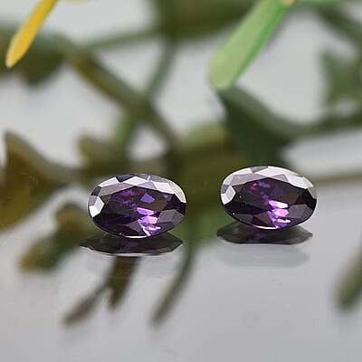 Simulated Amethyst Color Diamond Set of 2 (Ovl 6x4 mm) Loose Gemstone 1.27 ctw Loose Gemstone