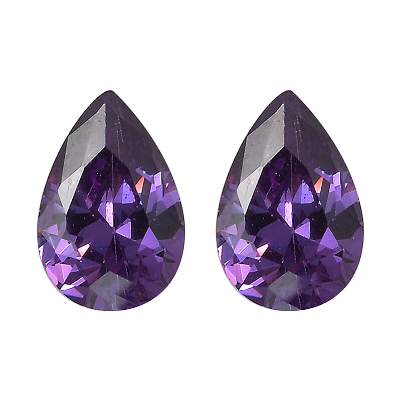 Simulated Amethyst Color Diamond Set of 2 (Pear 6x4 mm) 1.18 ctw Loose Gemstone