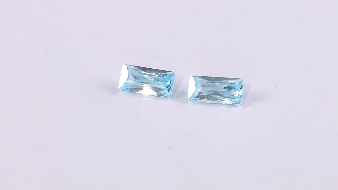 Simulated Aqua Diamond Set of 2 (Bgt 6x3 mm) 1.10 ctw Loose Gemstone