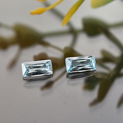 Simulated Aqua Diamond Set of 2 (Bgt 6x3 mm) 1.10 ctw Loose Gemstone