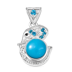 D'Joy Premium Sleeping Beauty Turquoise and Multi Gemstone 2.10 ctw Pendant without Chain in Rhodium Over Sterling Silver
