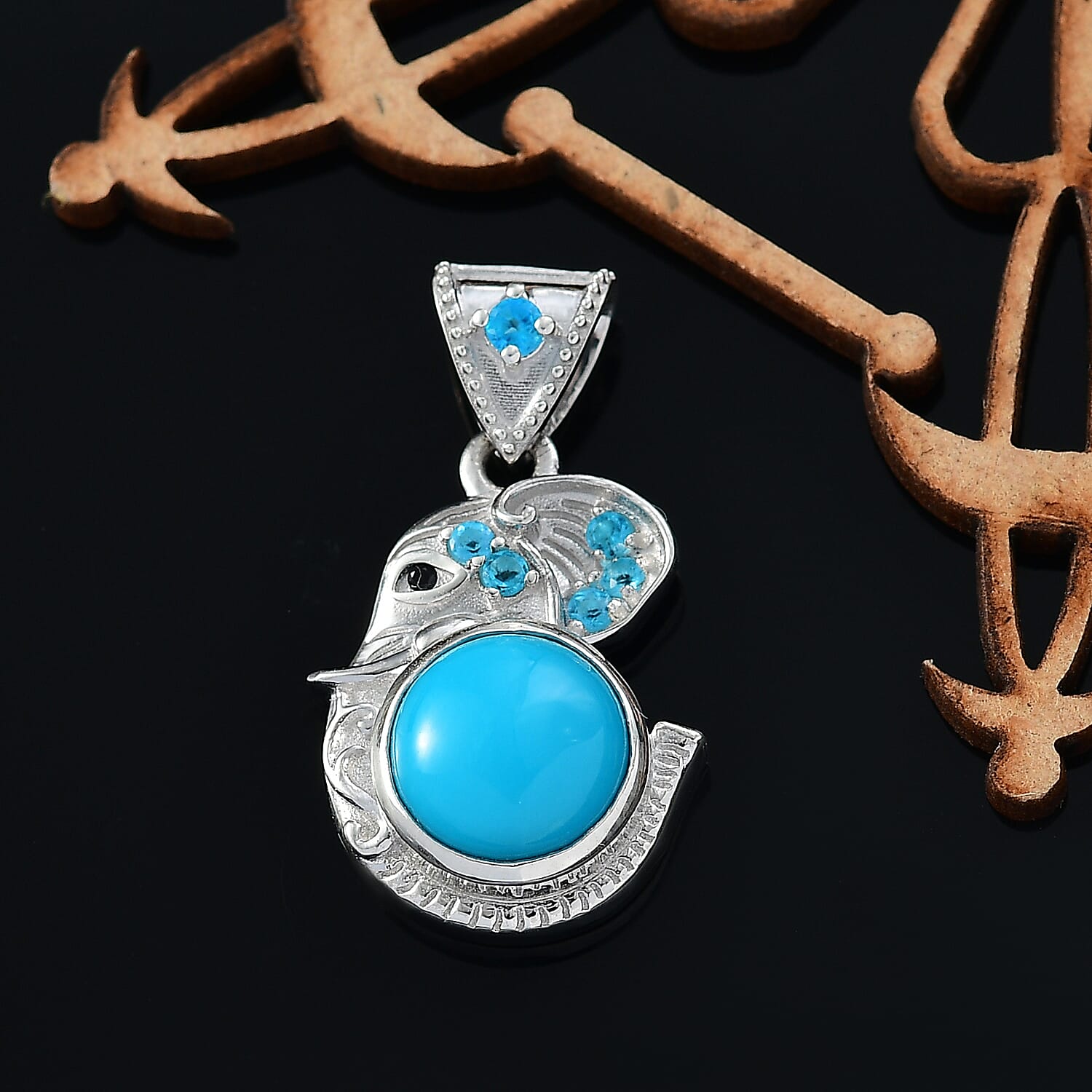 D'Joy Premium Sleeping Beauty Turquoise and Multi Gemstone 2.10 ctw Pendant without Chain in Rhodium Over Sterling Silver