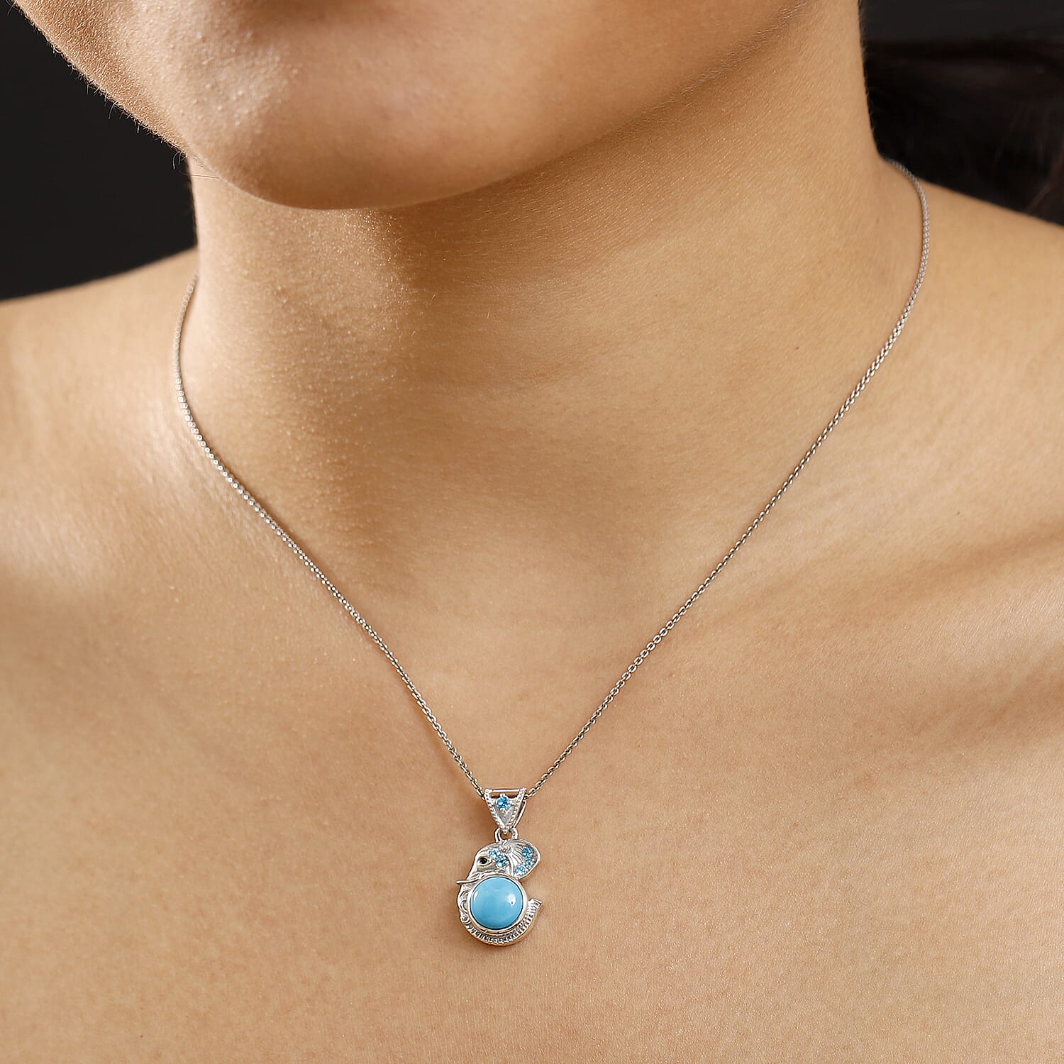 D'Joy Premium Sleeping Beauty Turquoise and Multi Gemstone 2.10 ctw Pendant without Chain in Rhodium Over Sterling Silver