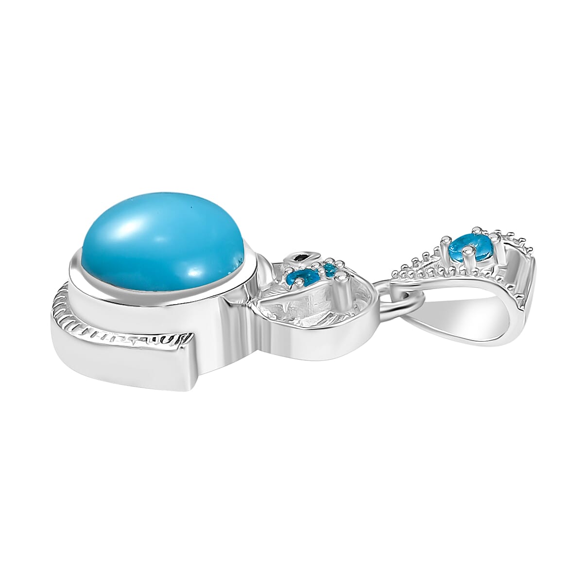 D'Joy Premium Sleeping Beauty Turquoise and Multi Gemstone 2.10 ctw Pendant without Chain in Rhodium Over Sterling Silver
