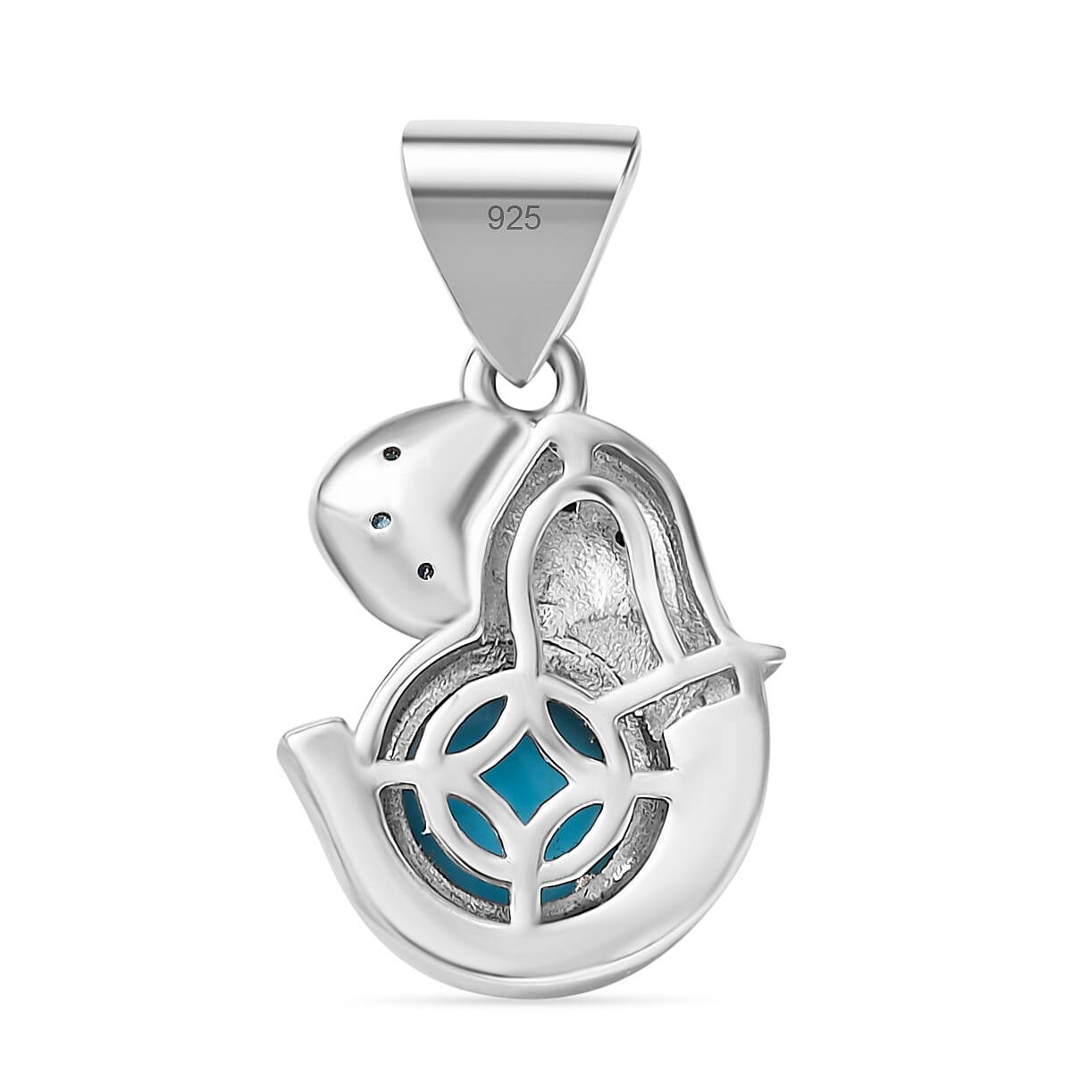 D'Joy Premium Sleeping Beauty Turquoise and Multi Gemstone 2.10 ctw Pendant without Chain in Rhodium Over Sterling Silver