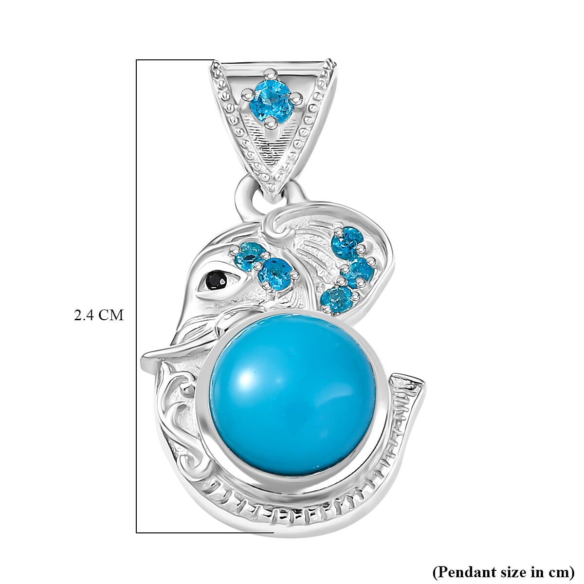 D'Joy Premium Sleeping Beauty Turquoise and Multi Gemstone 2.10 ctw Pendant without Chain in Rhodium Over Sterling Silver