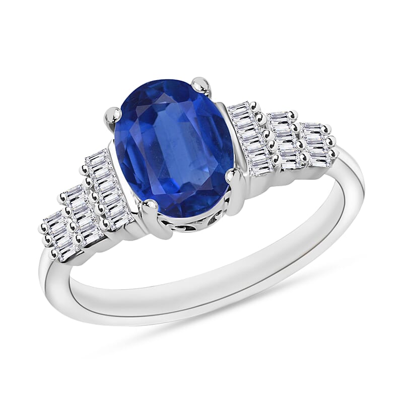 Luxoro Premium Kanchanaburi Blue Sapphire and G-H SI Diamond 1.53 ctw Ring in 14K White Gold (Size 10.0)