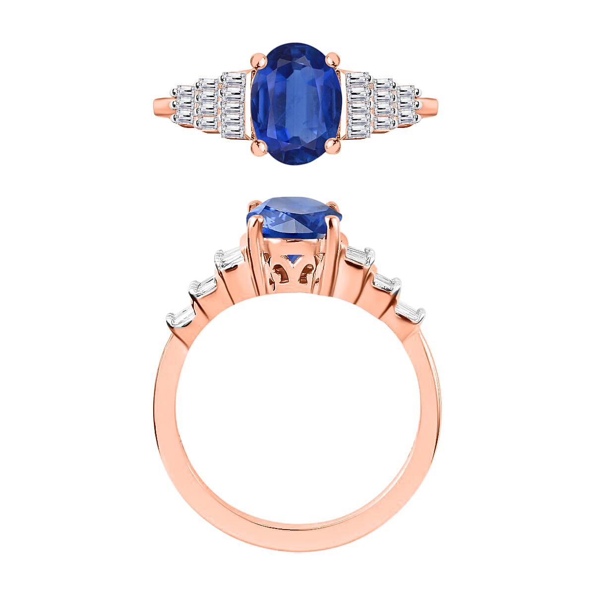 Luxoro Premium Kanchanaburi Blue Sapphire and G-H SI Diamond 1.53 ctw Ring in 14K Rose Gold (Size 9.0) (Del. in 10-12 Days) image number 3