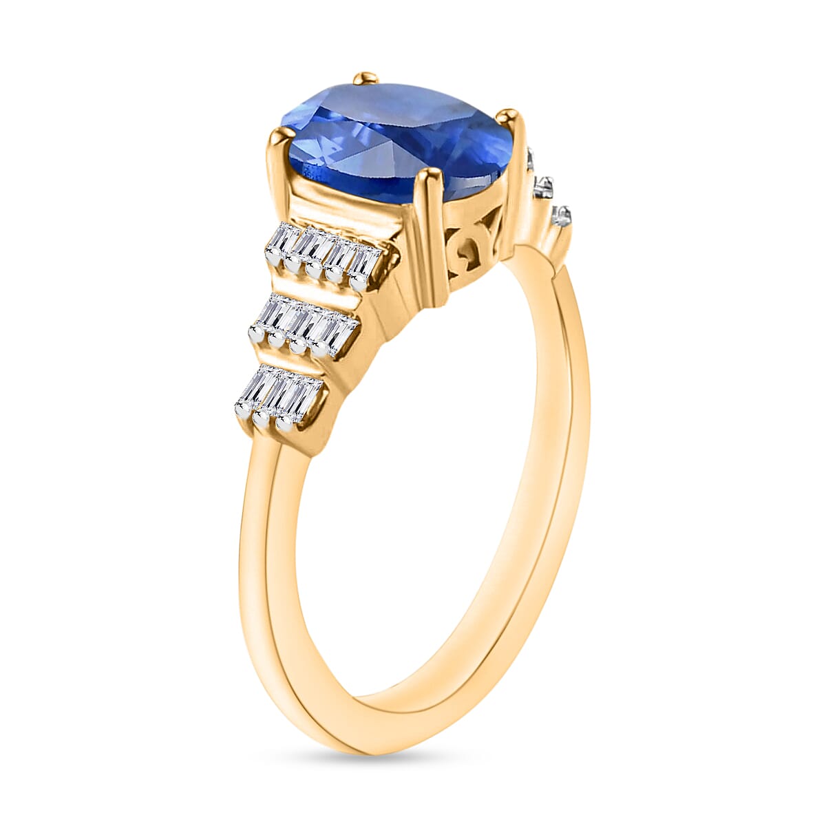 Luxoro Premium Kanchanaburi Blue Sapphire and G-H SI Diamond 1.53 ctw Ring in 14K Yellow Gold (Size 11.0) (Del. in 10-12 Days) image number 2