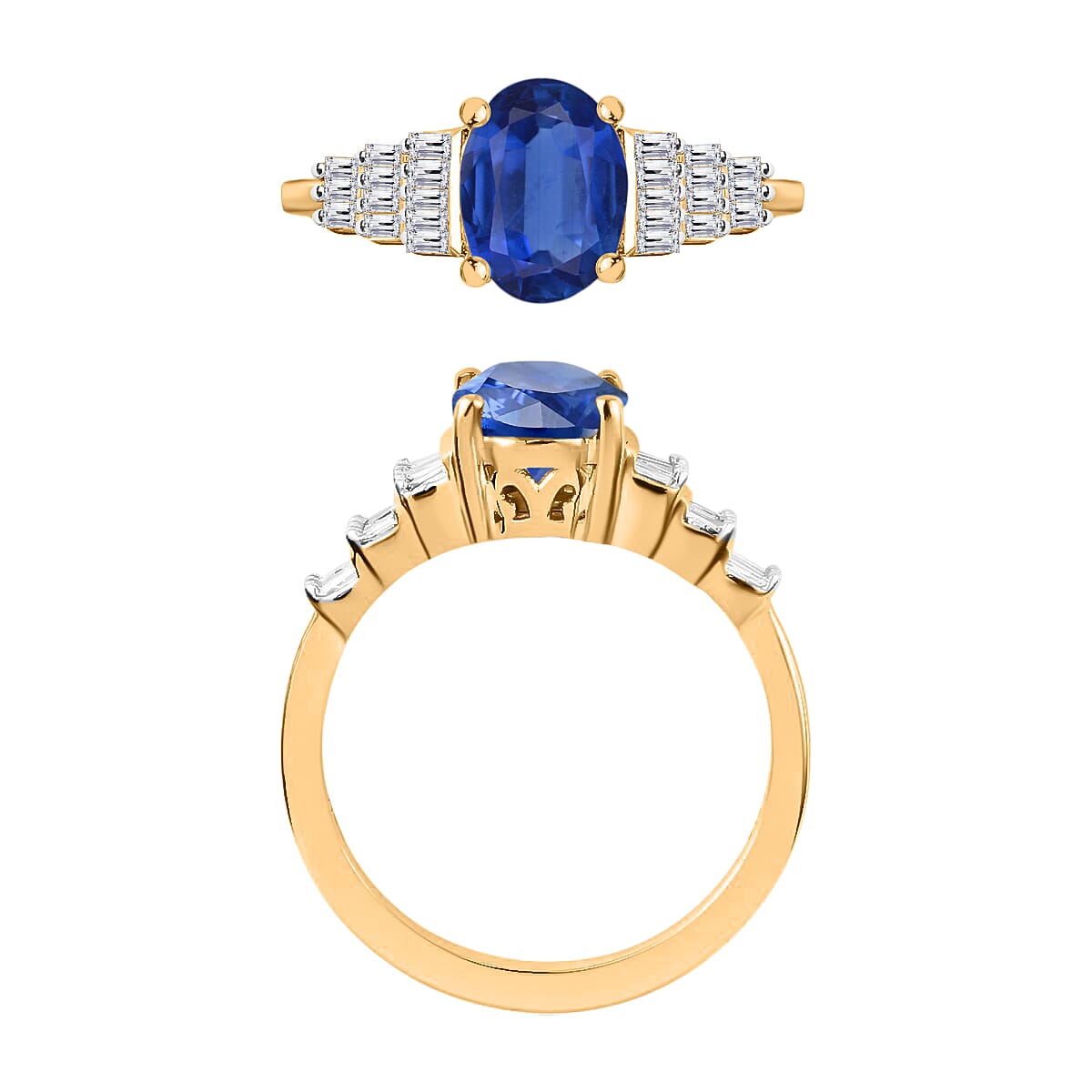 Luxoro Premium Kanchanaburi Blue Sapphire and G-H SI Diamond 1.53 ctw Ring in 14K Yellow Gold (Size 11.0) (Del. in 10-12 Days) image number 3