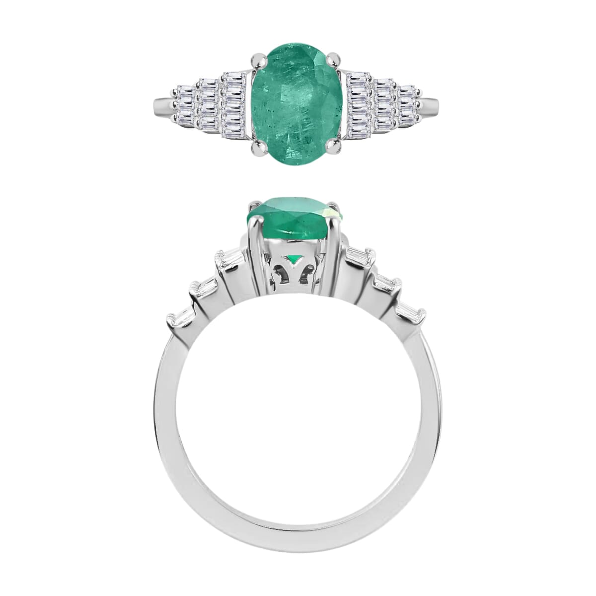 Luxoro Premium Kagem Zambian Emerald and G-H SI Diamond 1.33 ctw Ring in 14K White Gold (Size 10.0) image number 3