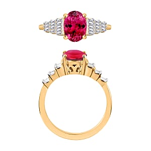 Luxoro Premium Ouro Fino Rubellite and G-H SI Diamond 1.43 ctw Ring in 14K Yellow Gold (Size 10.0) (Del. in 10-12 Days)
