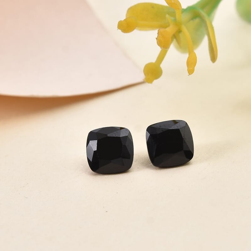 Thai Black Spinel Set of 2 (Cush 6x6 mm) 2.22 ctw Loose Gemstone