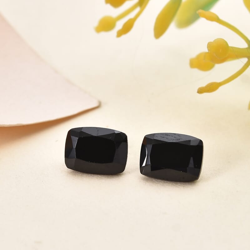 Thai Black Spinel Set of 2 (Cush 8x6 mm) 3.76 ctw Loose Gemstone