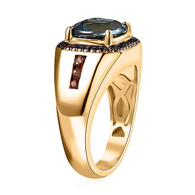 D'Joy Premium London Blue Topaz and Brown Zircon 6.20 ctw Men's Ring in 18K Vermeil Yellow Gold Over Sterling Silver (Size 10.0)