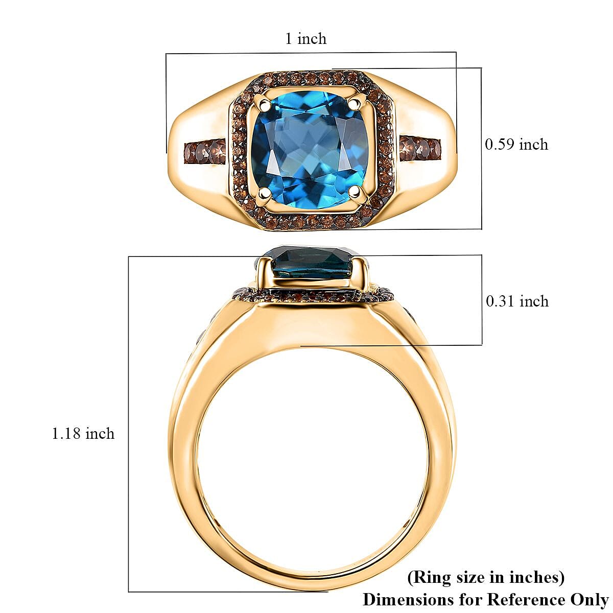 D'Joy Premium London Blue Topaz and Brown Zircon 6.20 ctw Men's Ring in 18K Vermeil Yellow Gold Over Sterling Silver (Size 10.0)