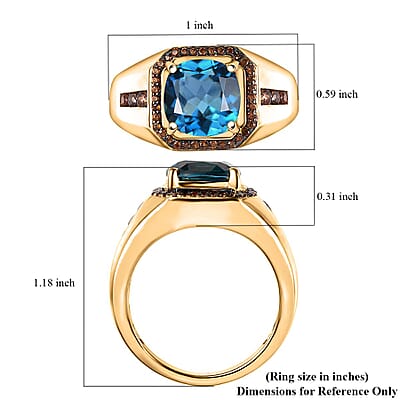 D'Joy Premium London Blue Topaz and Brown Zircon 6.20 ctw Men's Ring in 18K Vermeil Yellow Gold Over Sterling Silver (Size 10.0)