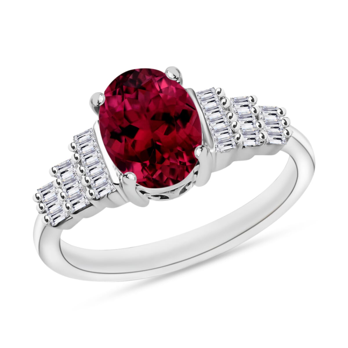Rhapsody AAAA Ouro Fino Rubellite and E-F VS2 Diamond 1.43 ctw Ring in 950 Platinum (Size 10.0) 5 Grams image number 0
