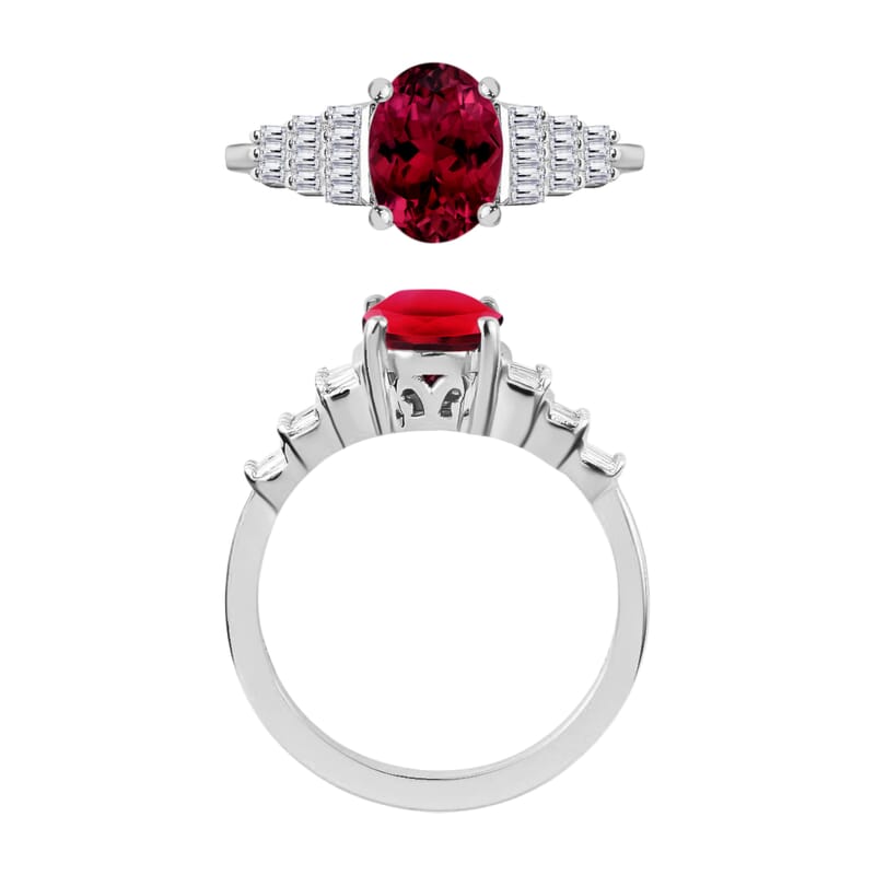 Rhapsody AAAA Ouro Fino Rubellite and E-F VS2 Diamond 1.43 ctw Ring in 950 Platinum (Size 10.0) 6 Grams