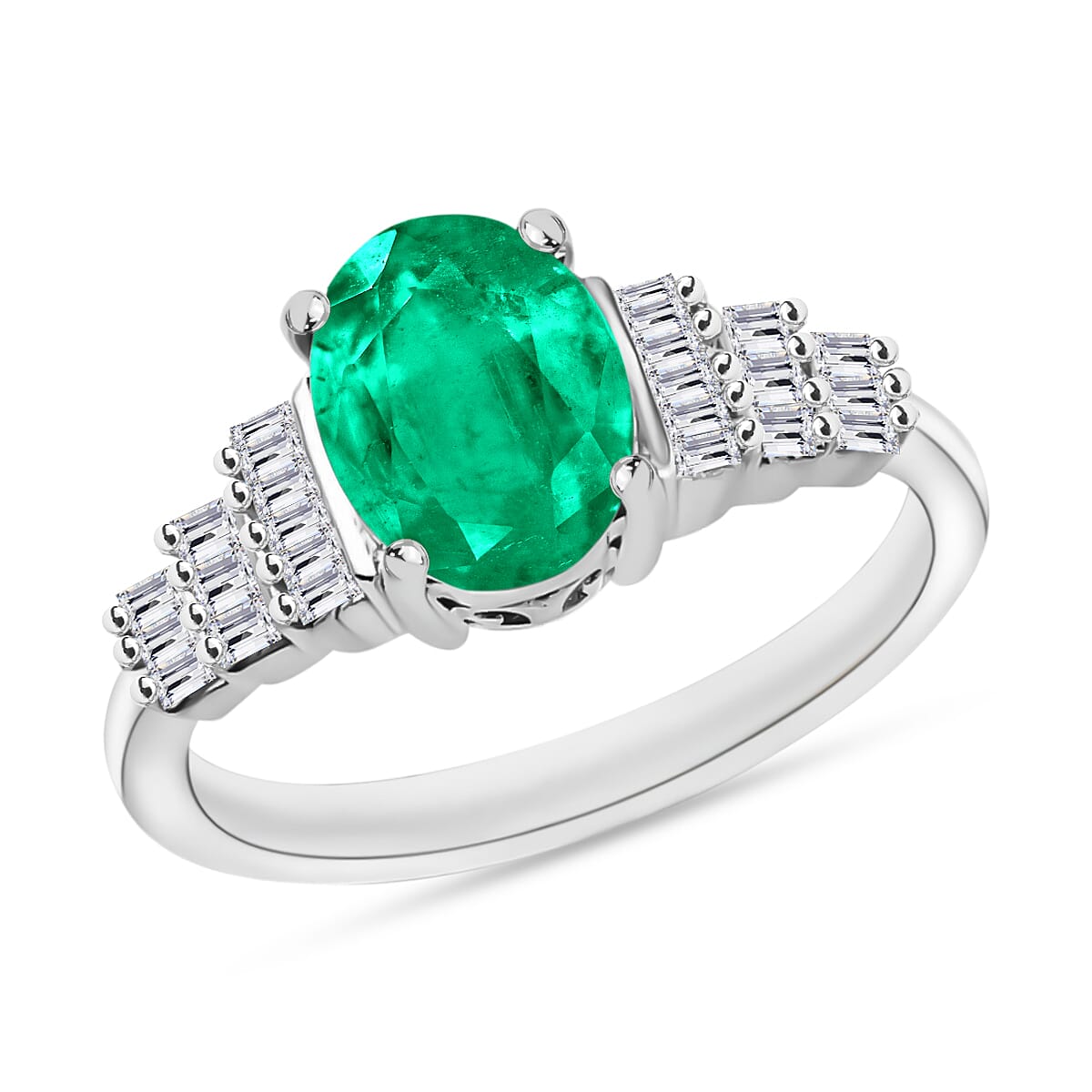 Rhapsody AAAA Kagem Zambian Emerald and E-F VS2 Diamond 1.33 ctw Ring in 950 Platinum (Size 10.0) 5 Grams image number 0