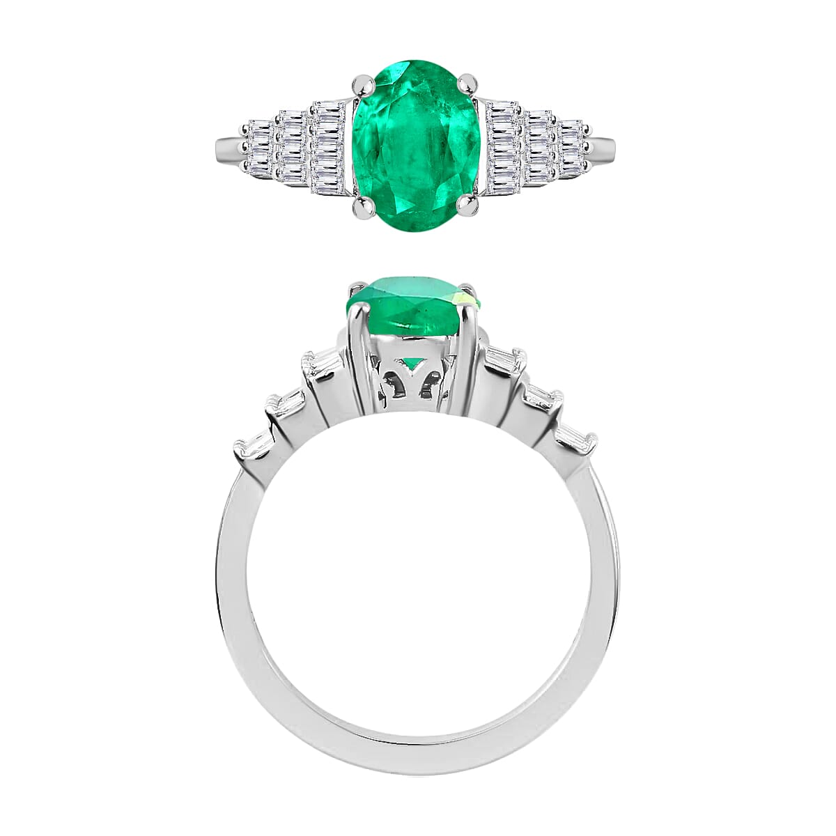 Rhapsody AAAA Kagem Zambian Emerald and E-F VS2 Diamond 1.33 ctw Ring in 950 Platinum (Size 10.0) 5 Grams image number 3